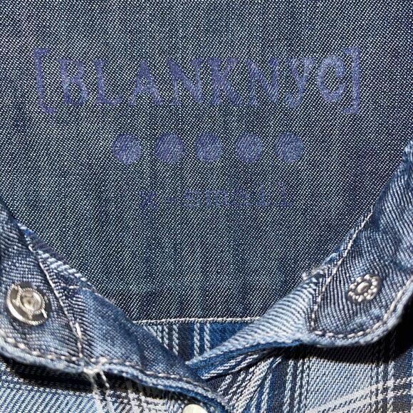 Blank NYC Womens Plaid Denim Long Sleeve Cotton Shirt Blue Size XS NWT - Picture 6 of 9